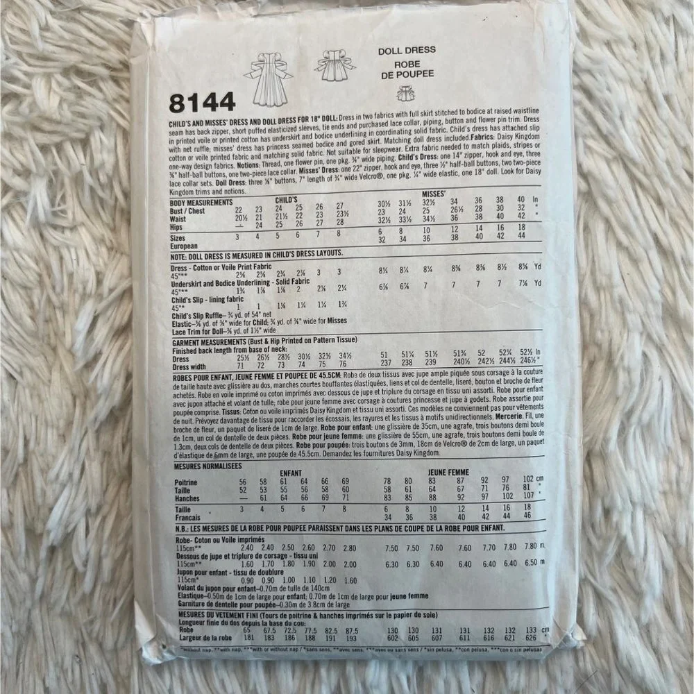 Daisy Kingdom Simplicity Sewing Pattern Dress + 18 In Doll Patterns 8144‎ 1988